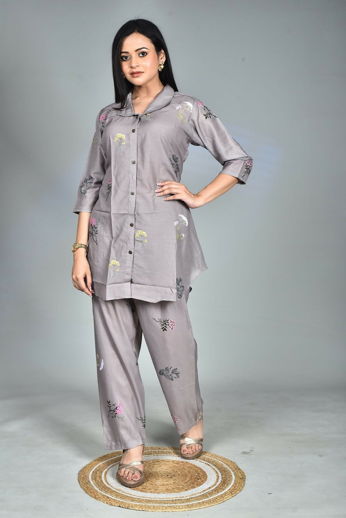 Morchari Digital Print Semi Muslin Co-Ord Set Top & Trouser-Multicolor