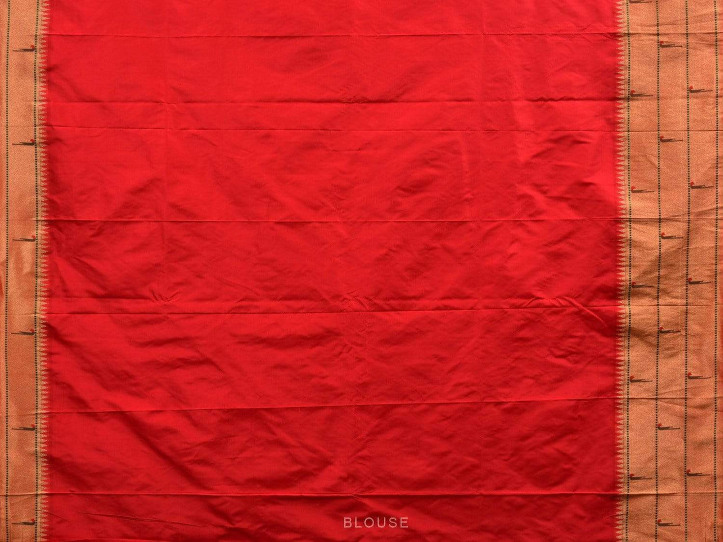 Red Paithani Silk Handloom Saree with Triple Muniya Border Saree - Global Threads