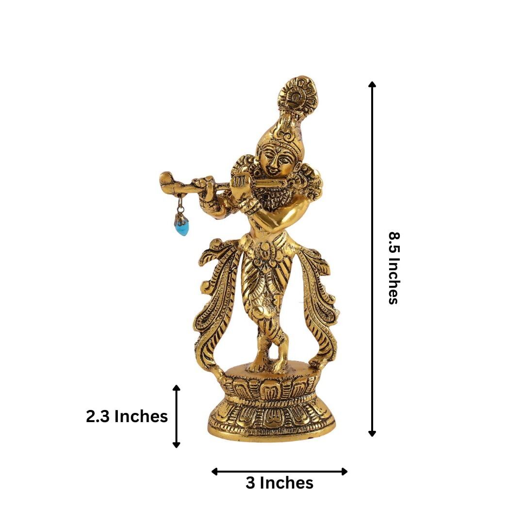 Purestory Lord Krishna Metal Statues Playing Flute
