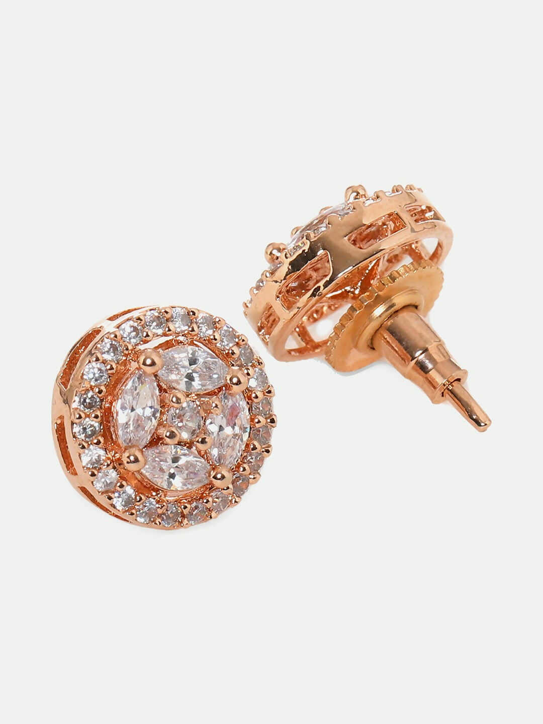 Round Rose Gold Diamond Studs- Ruby Raang