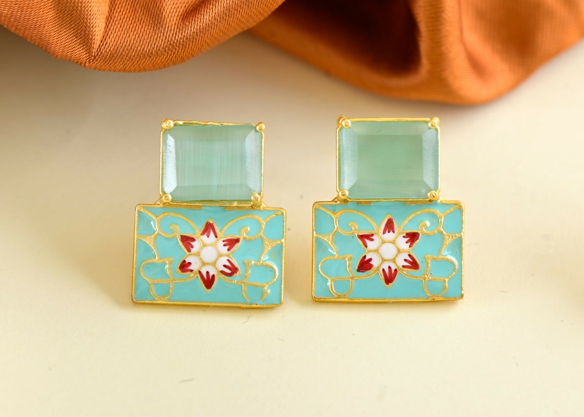 Joban Fashion Women Brass Mint Green Onyx Earrings