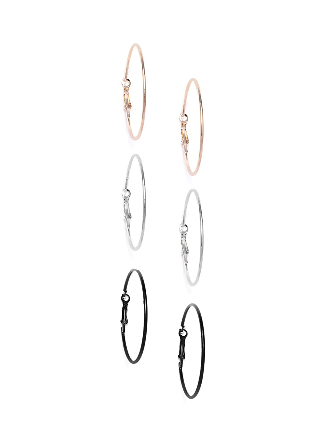 Rhodium-Plated Alloy Assorted Hoop Earrings Combo - The Pari