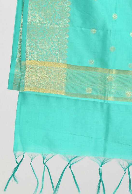 Mominos Fashion Moeza Women's Banarsi Silk Woven Design Sea Green Dupatta