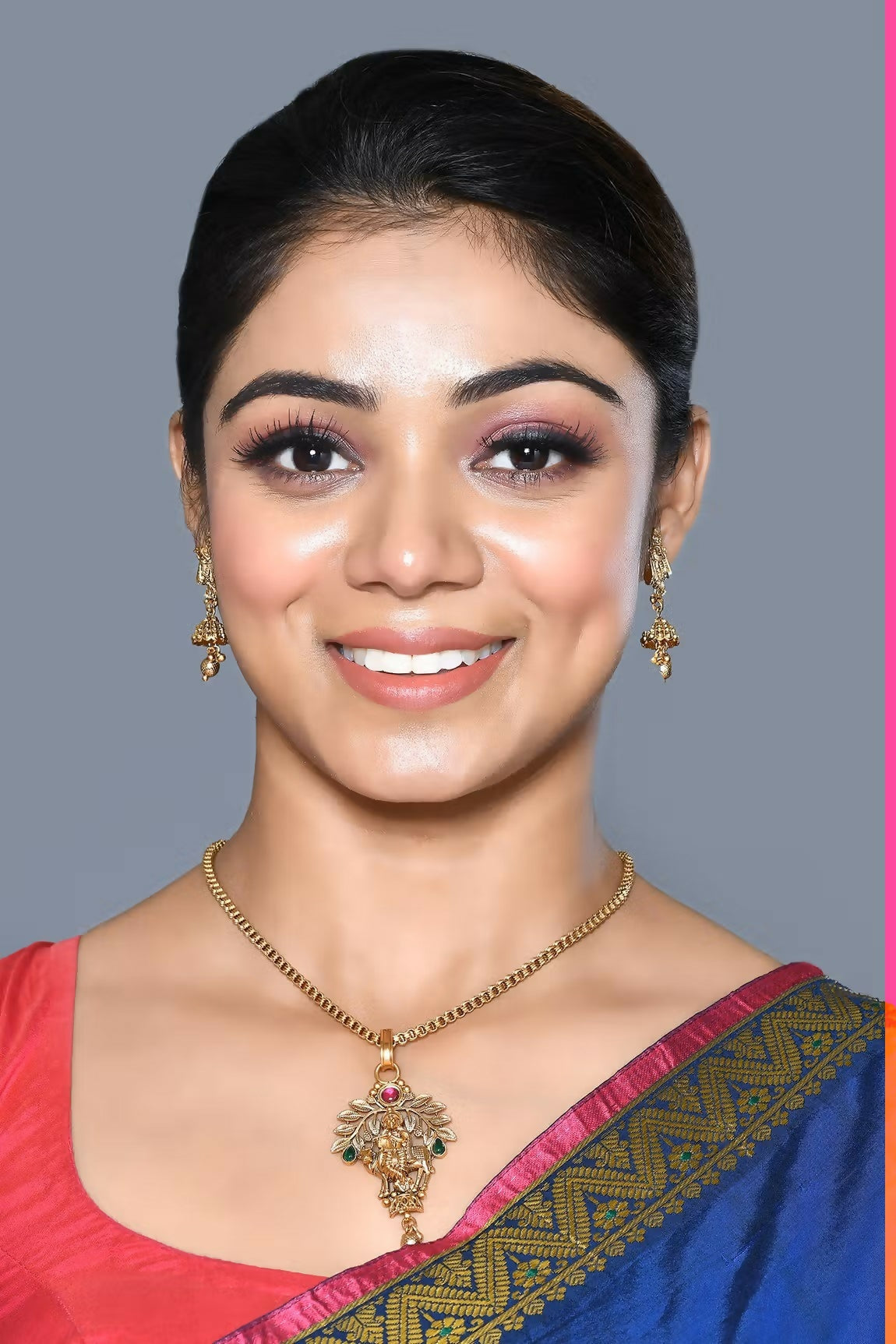 Joban Fashion Women Golden Ruby Green Pendant Set With Earrings