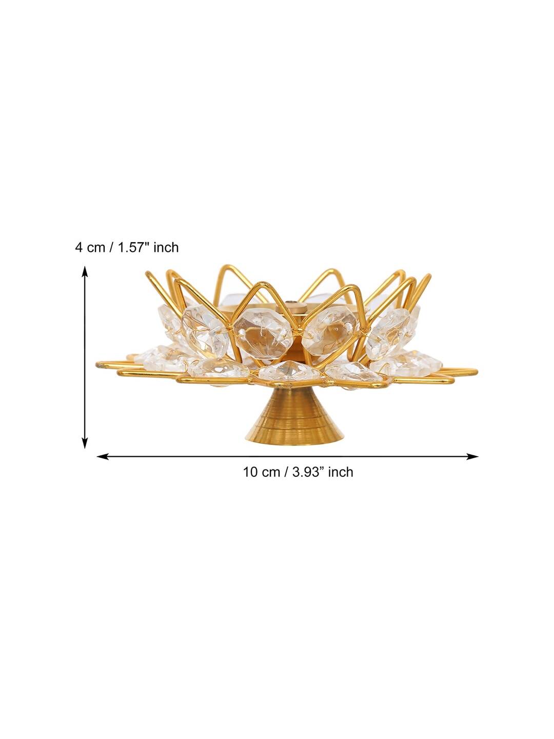 eCraftIndia Gold-Toned & White 2 Pieces Crystal Lotus Shape Brass Diyas