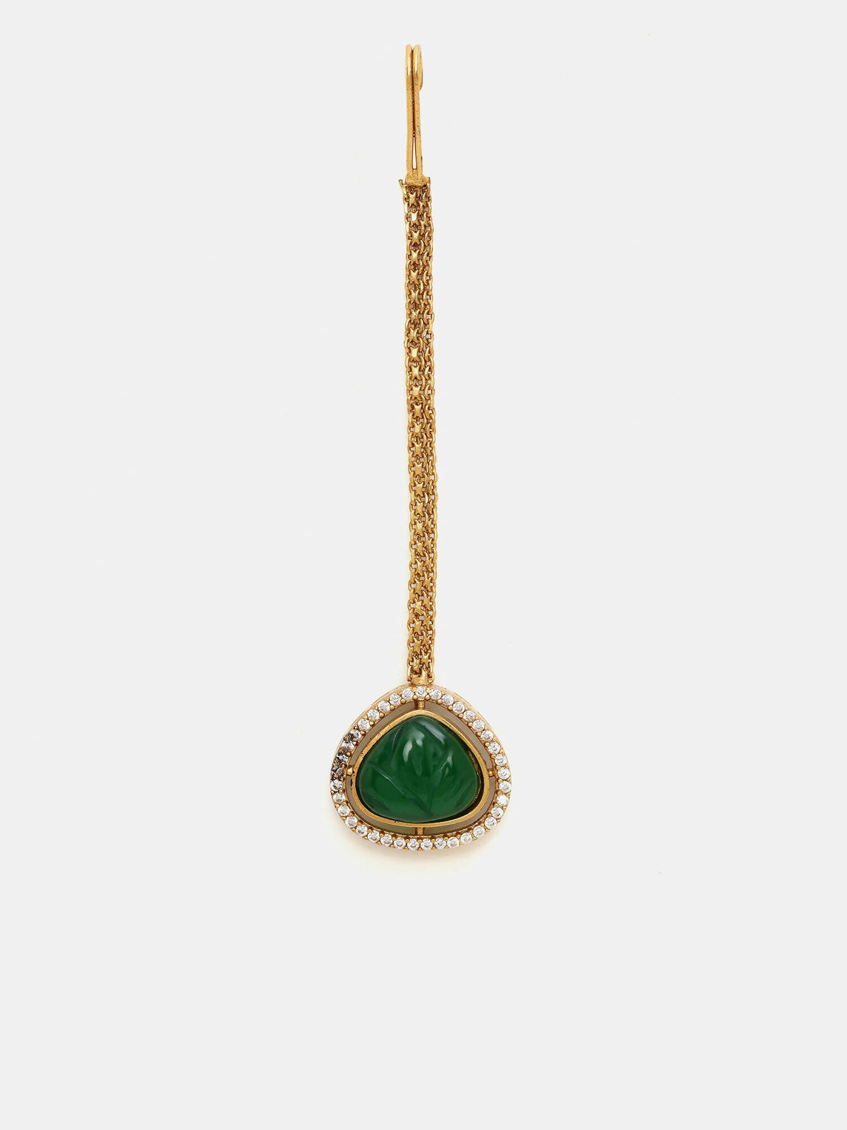 Ruby Raang Gold Polished Green Stone Kundan Maang Tikka