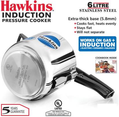 Hawkins Stainless Steel 6 L Induction Bottom Pressure Cooker (HSS60)