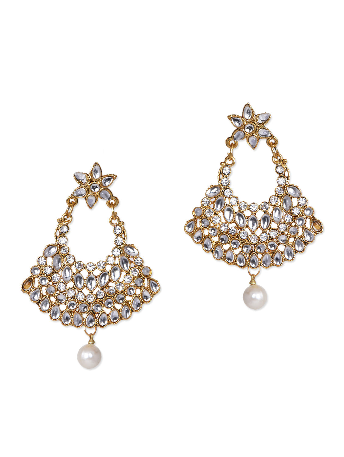 Gold-Polished Alloy Traditional Look Pearl Studded Earrings - The Pari