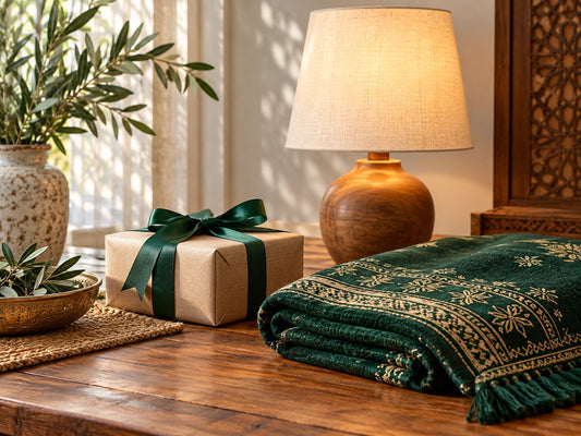 Folded festive cloth and a wrapped gift, generated illustration