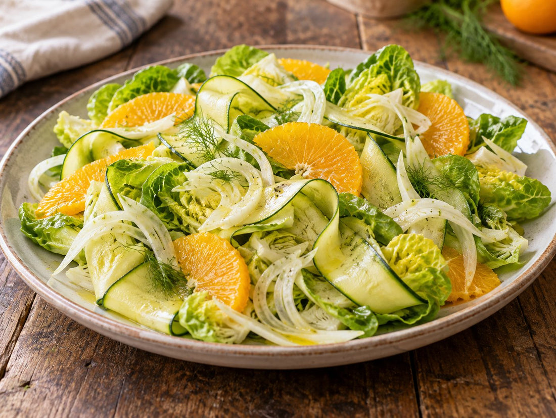 Shaved fennel, courgette and orange salad, generated illustration