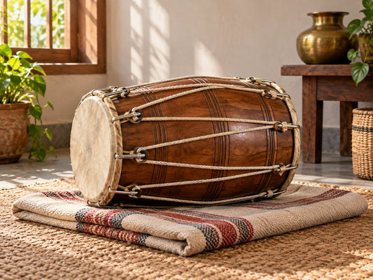 Dholak drum in a home setting, generated illustration