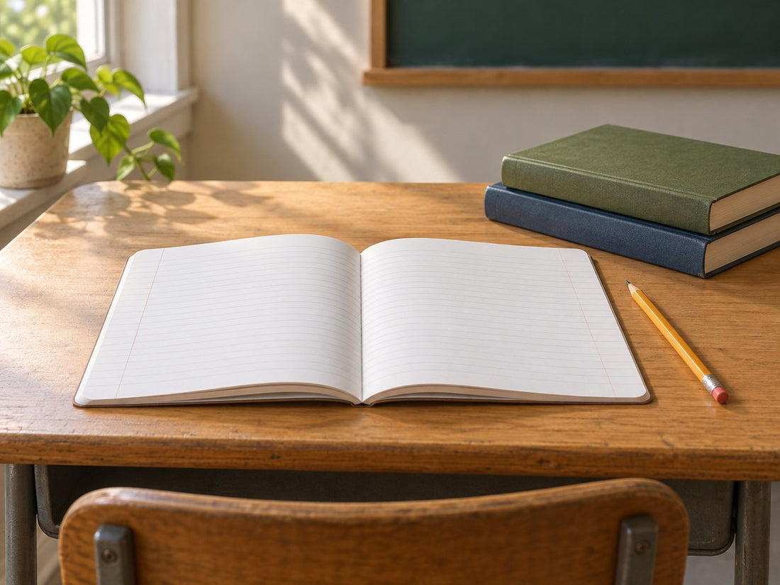 Blank exercise notebook and unmarked books, generated illustration