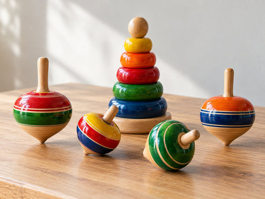 Generic colourful wooden toys, generated illustration