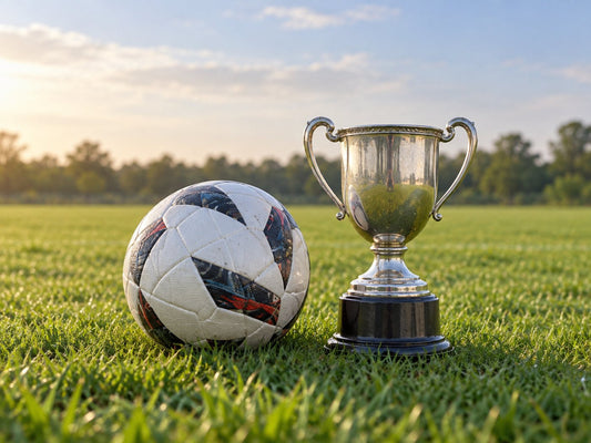 Football and generic trophy, generated illustration