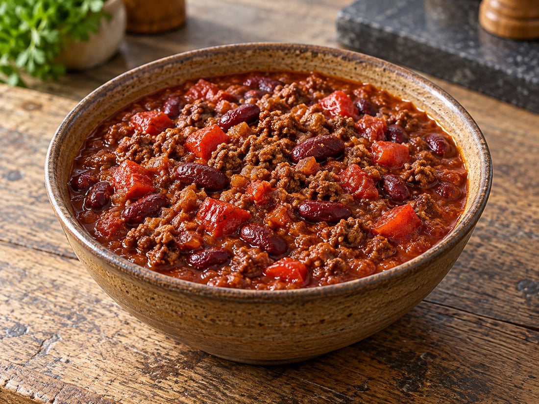 Beef and kidney bean chilli, generated illustration