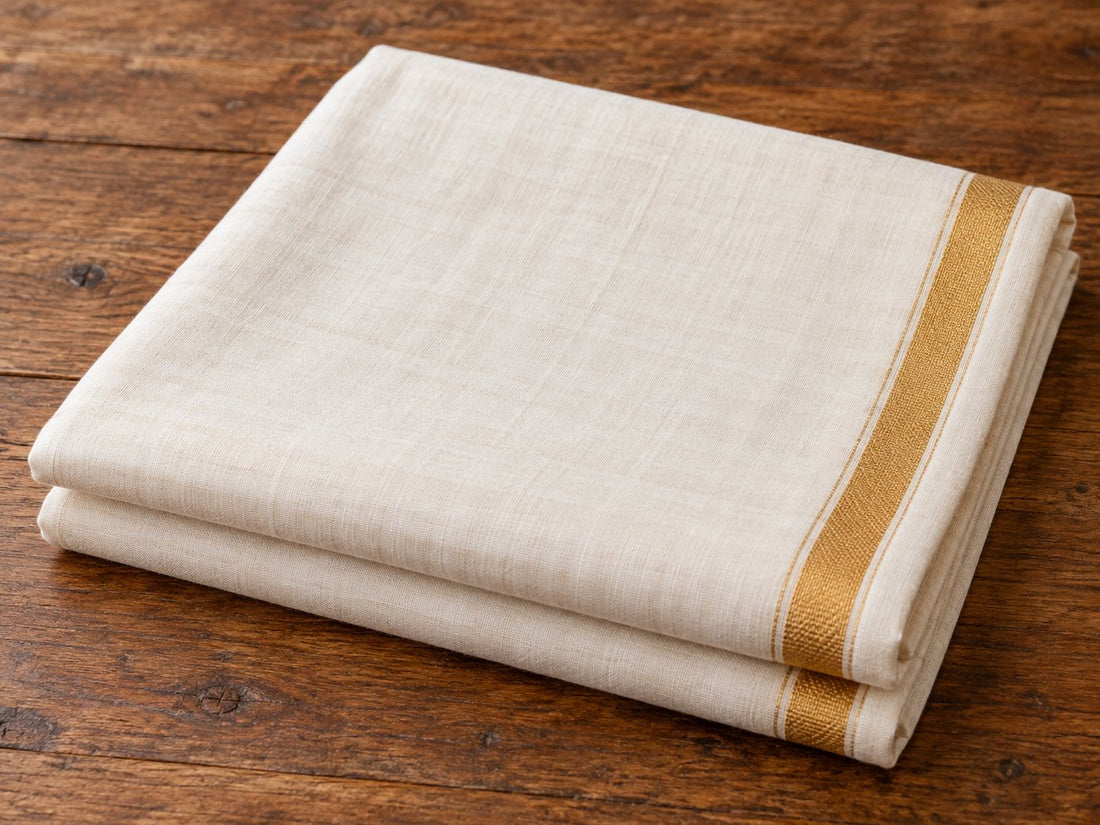 Off-white cloth with a golden-coloured border, generated illustration