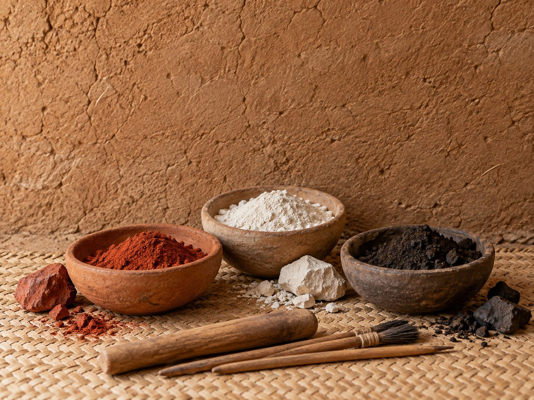 Earth pigments and painting tools, generated illustration