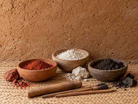 Earth pigments and painting tools, generated illustration