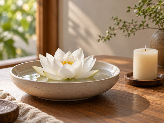 White lotus in a ceramic bowl, generated illustration