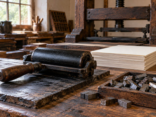 Printing tools and blank paper, generated illustration