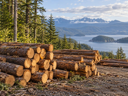 Timber and forest landscape, generated illustration