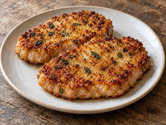 Pork schnitzel with sage breadcrumbs, generated illustration