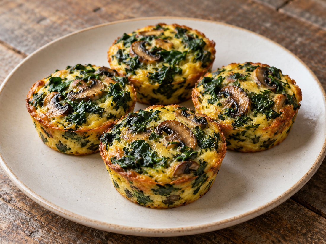 Spinach and mushroom egg muffins, generated illustration
