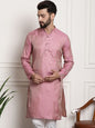 Sojanya Men Pink & Beige Ethnic Motifs Jacquard Woven Design Straight Kurta