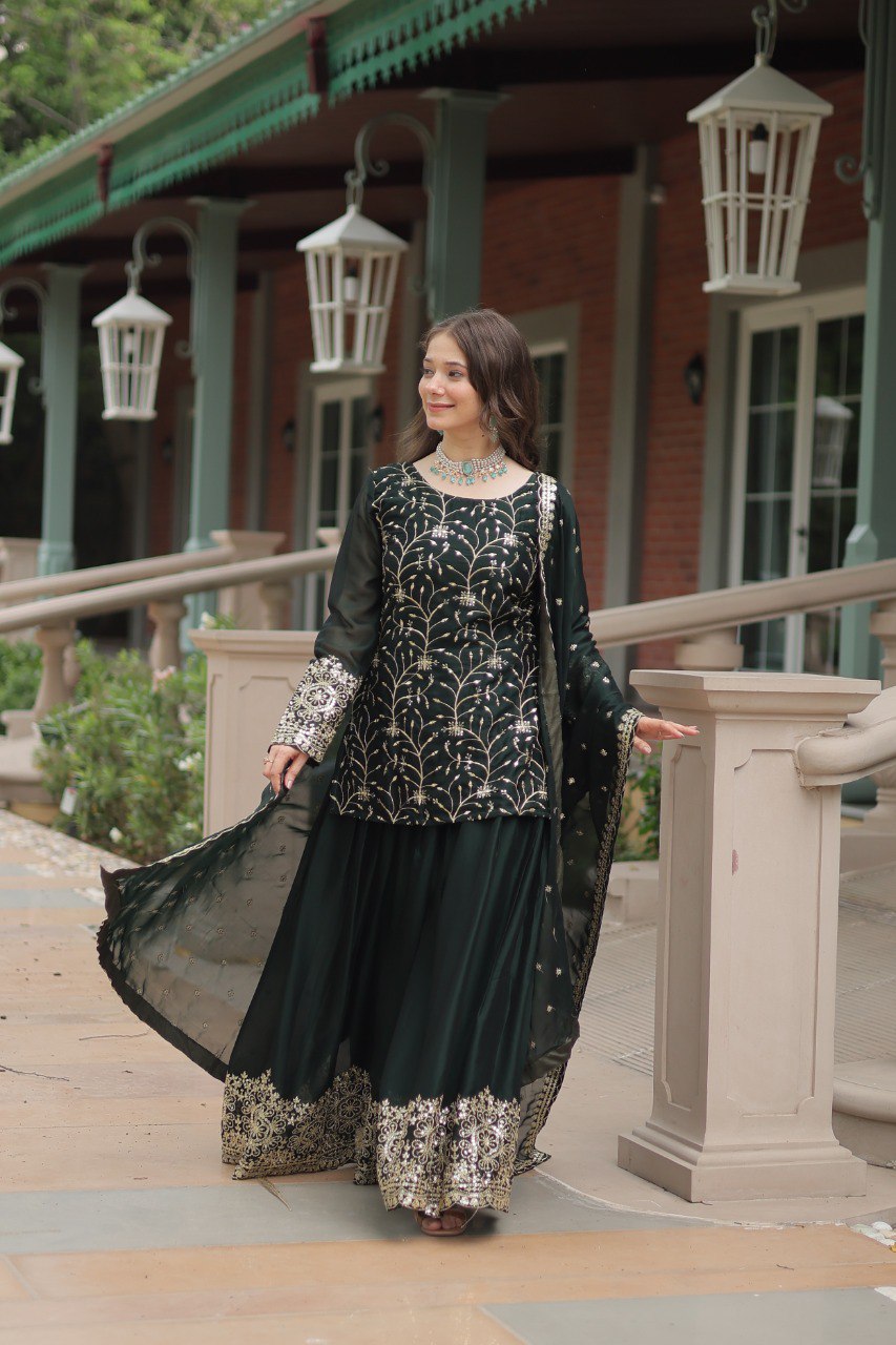 Yash Enterprise Green Silk Party Wear Embroidery Suit Set