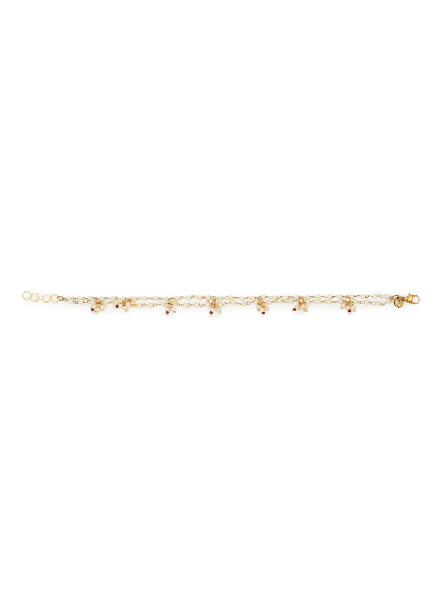 Gold-Polished White Kundan Studded Beaded Anklet - Ruby Raang