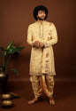 Kanjivaram Rose Gold Hand Emboirdered Pattu Kurta Set by Hilo Design