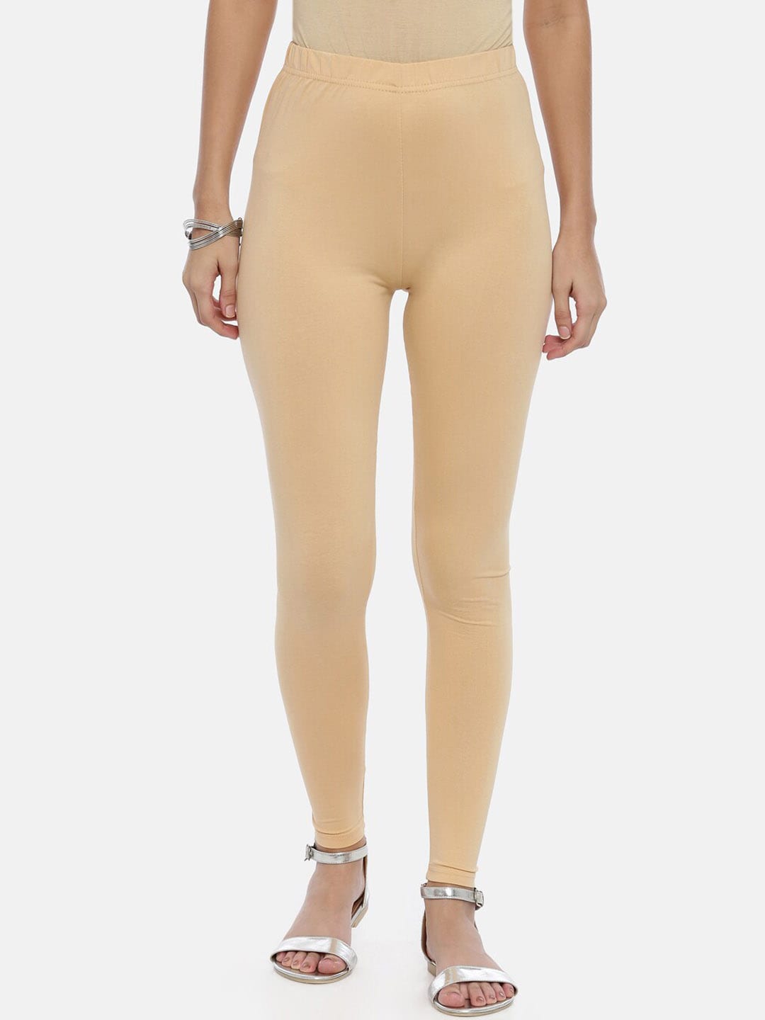 Souchii Beige Solid Slim-Fit Ankle-Length Leggings For Women