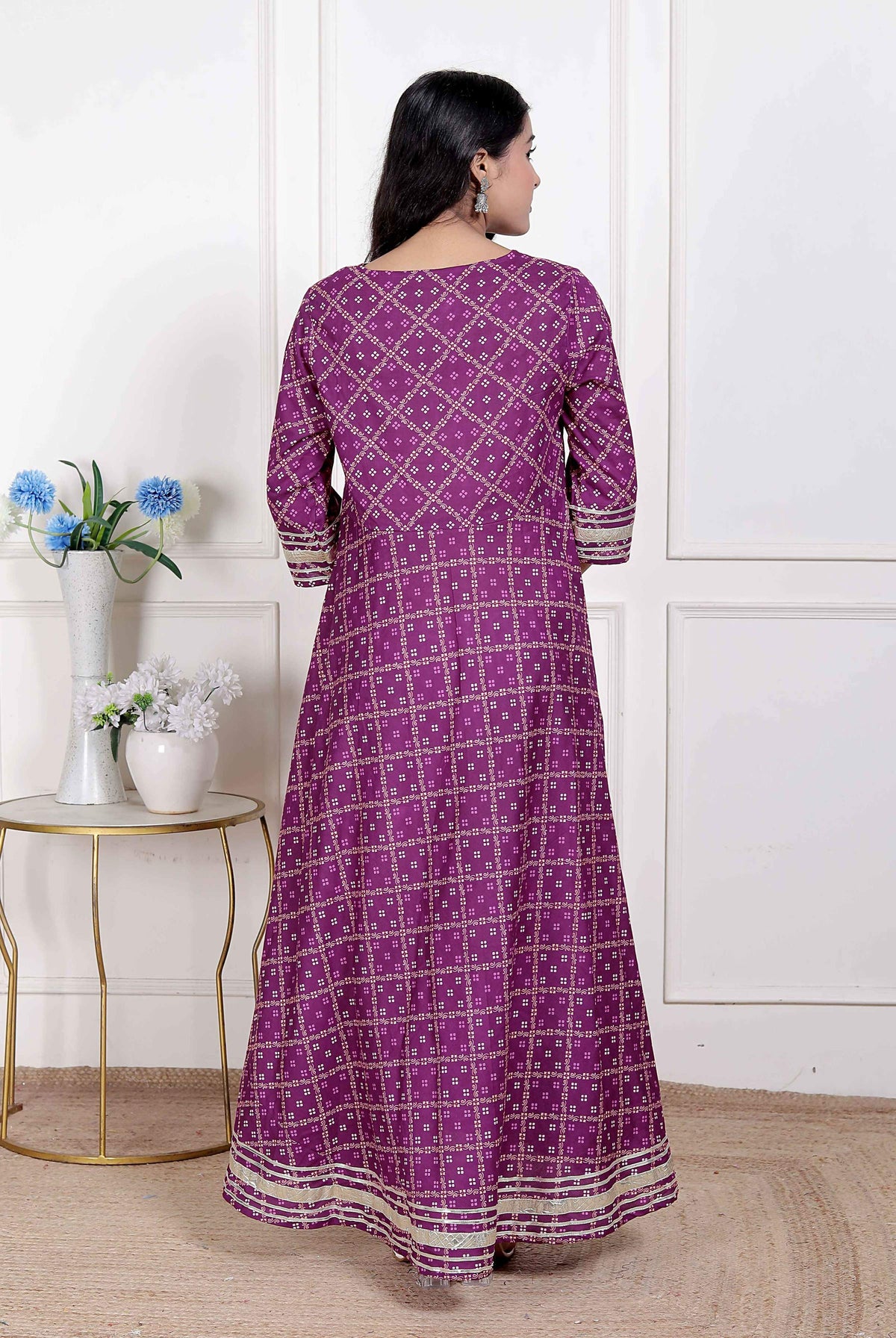 Miravan Women Cotton Magenta Gota lace and Embroidered Anarkali Kurta