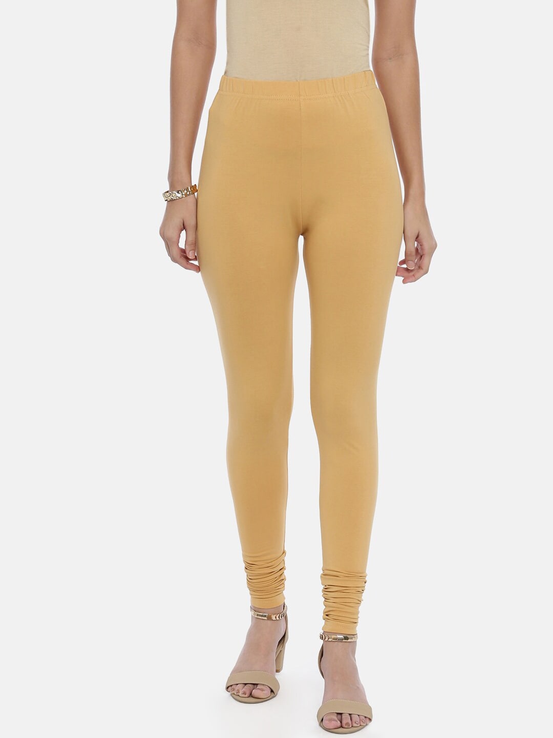 Souchii Beige Solid Slim-Fit Churidar-Length Leggings