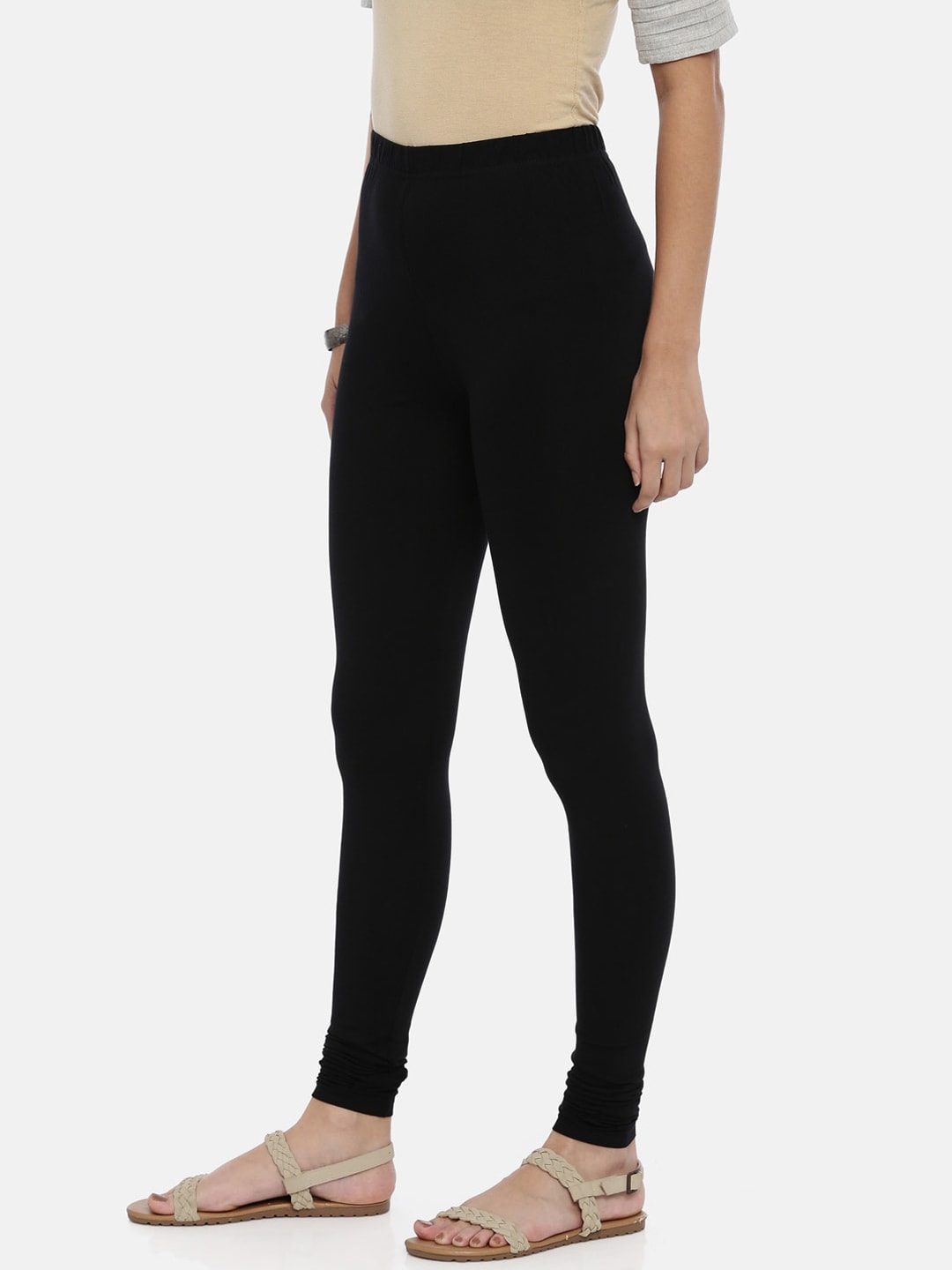Souchii Black Solid Slim-Fit Churidar-Length Leggings