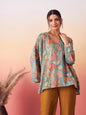 InWeave Women's Light Blue Floral Digital Print Kaftan Boho Top