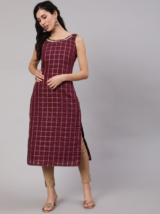 Aks Checked Chanderi Silk Straight Kurta