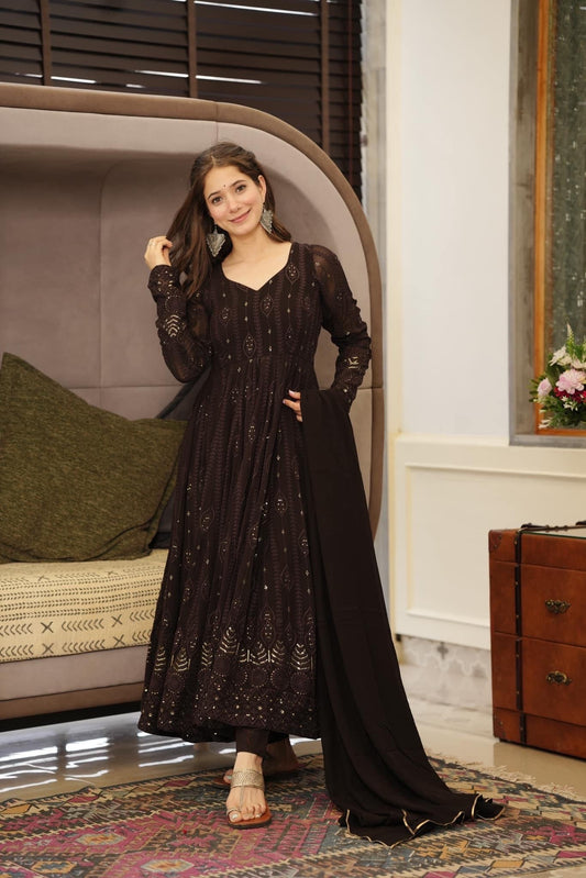 Yash Enterprise Black Embroidered Georgette Suit Set