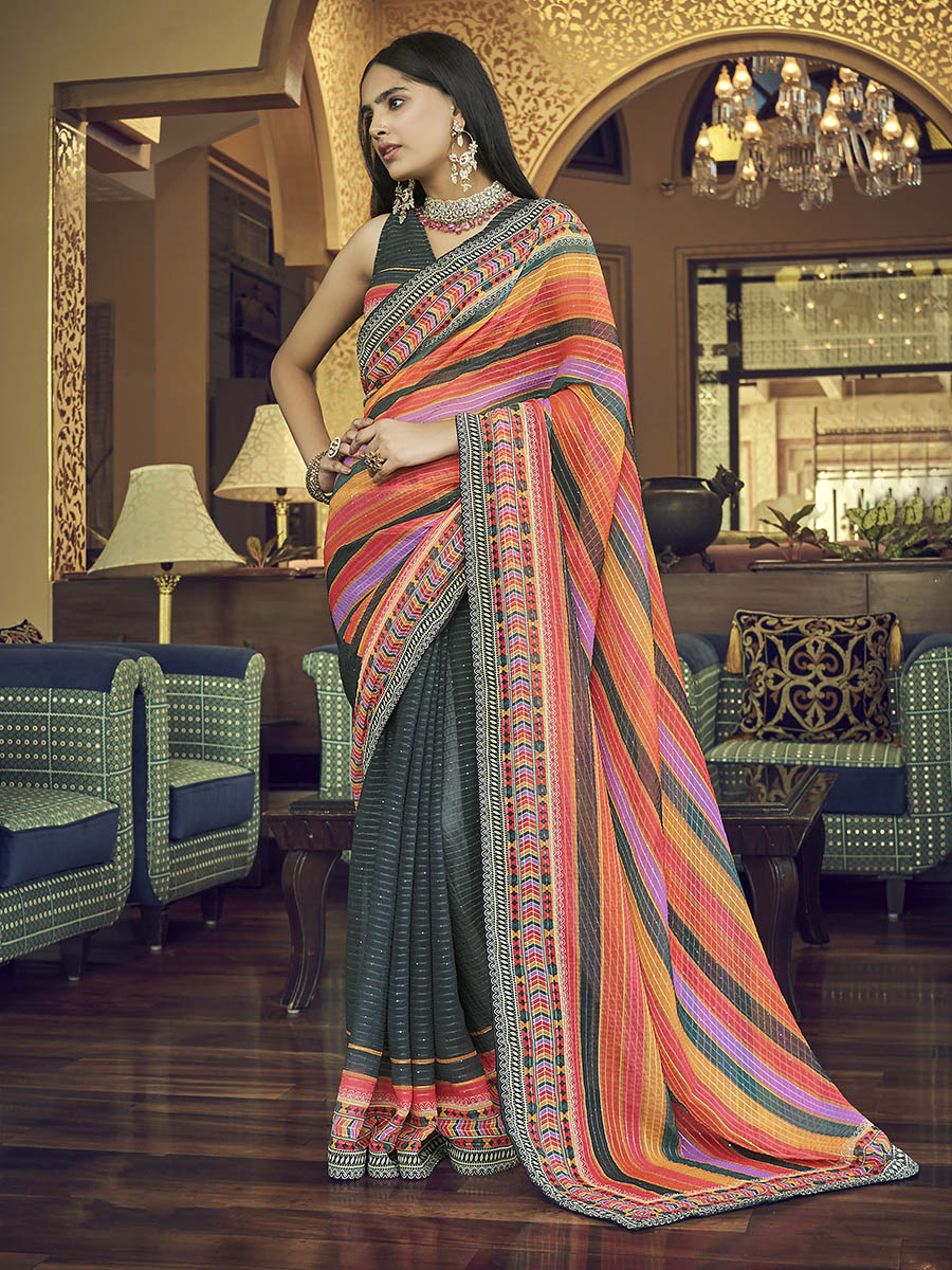 Myra Multicolour Gorgette Designer Saree