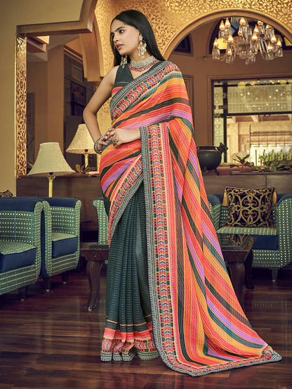 Myra Multicolour Gorgette Designer Saree