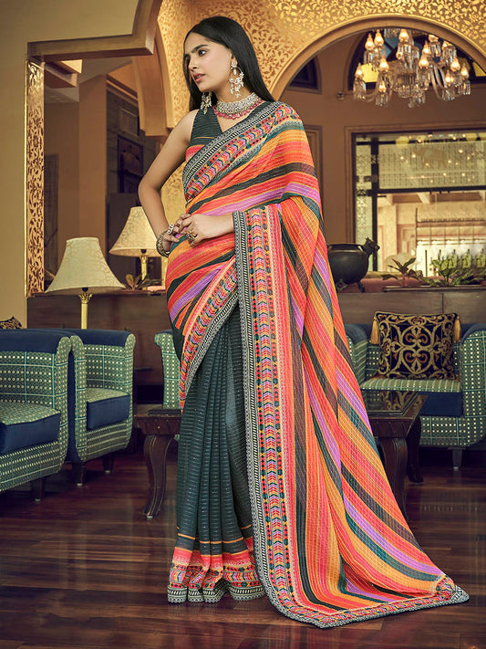 Myra Multicolour Gorgette Designer Saree