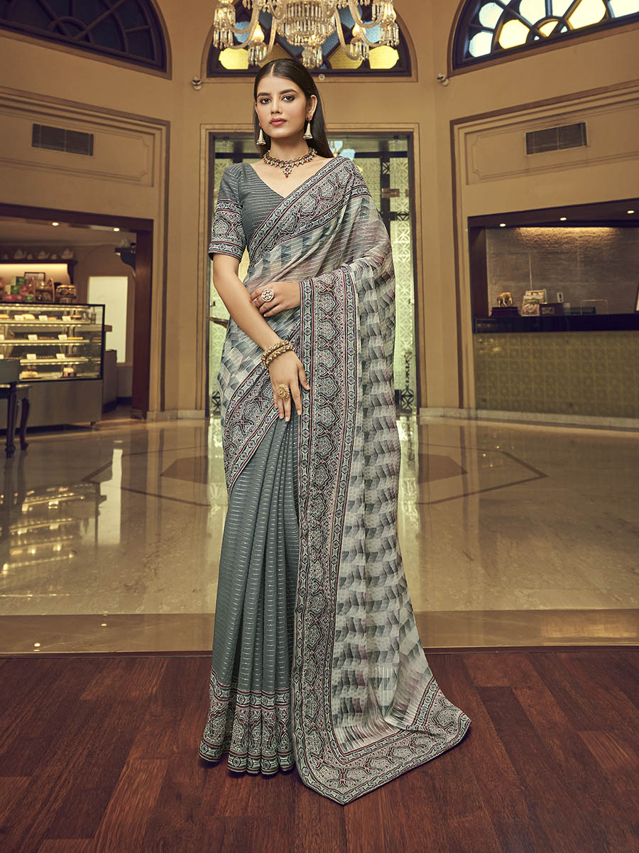 Myra Multicolour Gorgette Designer Saree