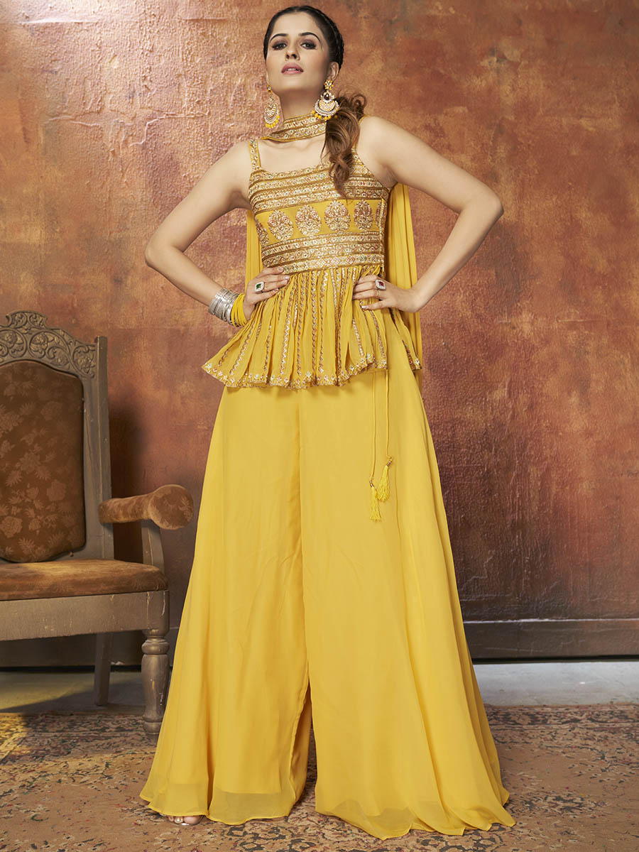 Myra Yellow Georgette Embroidered Designer Suit