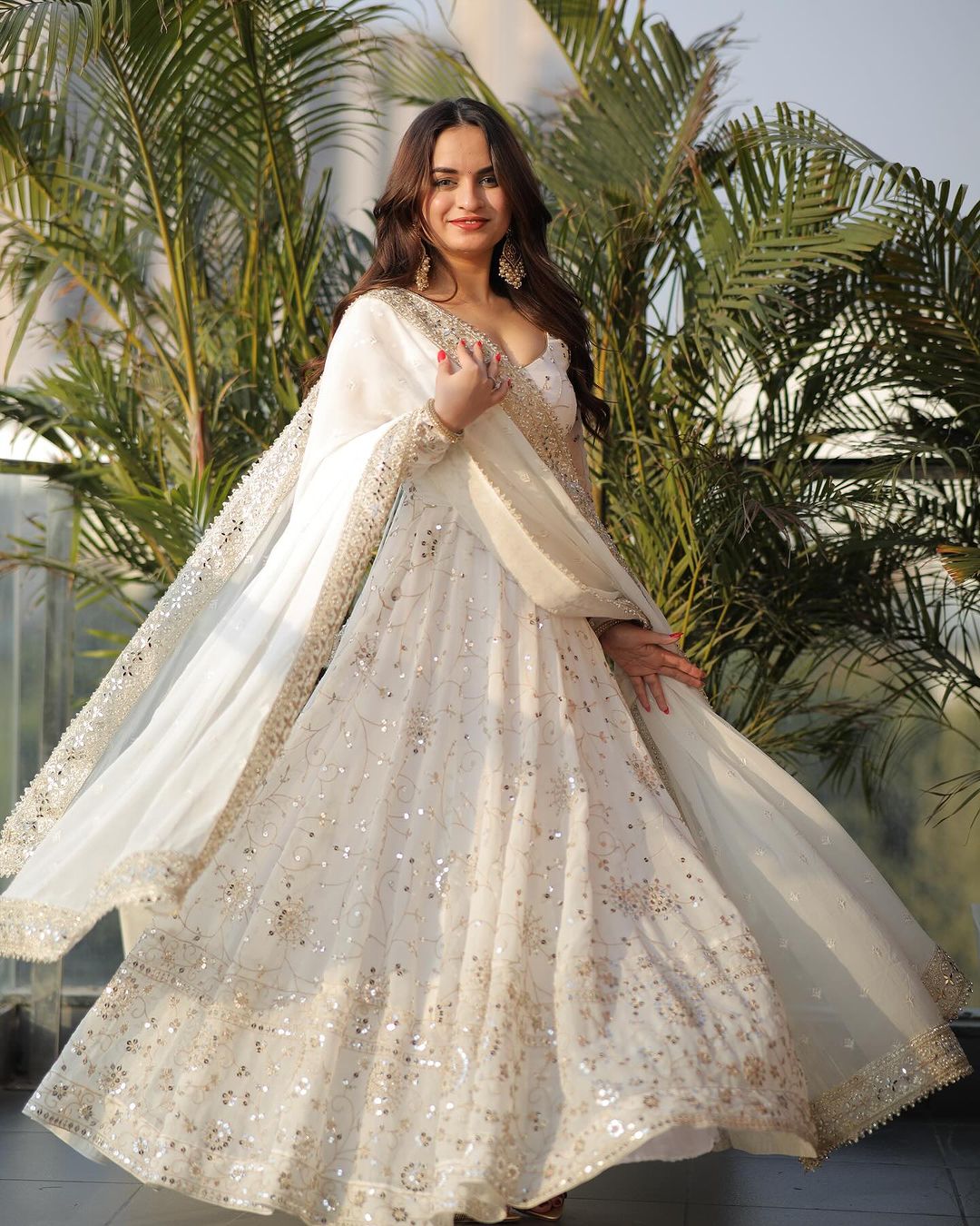Yash Enterprise White Sequence Work Party Wear Suit Set