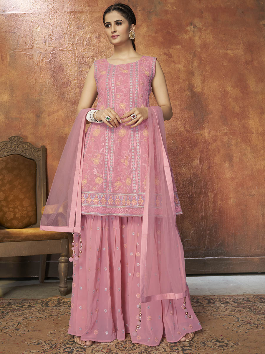 Myra Pink Georgette Embroidered Designer Suit