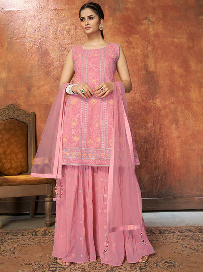 Myra Pink Georgette Embroidered Designer Suit