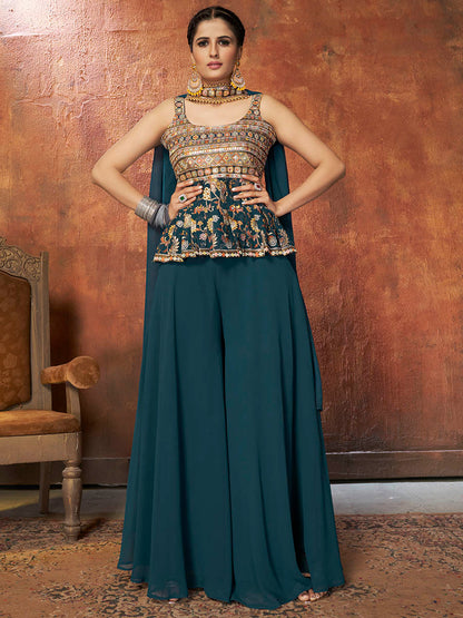 Myra Aequa Blue Georgette Embroidered Designer Suit