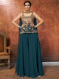 Myra Aequa Blue Georgette Embroidered Designer Suit