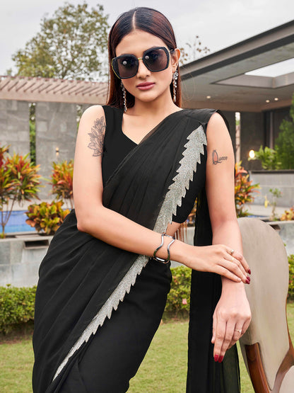Tikhi Imli Black Beads and Stones Saree