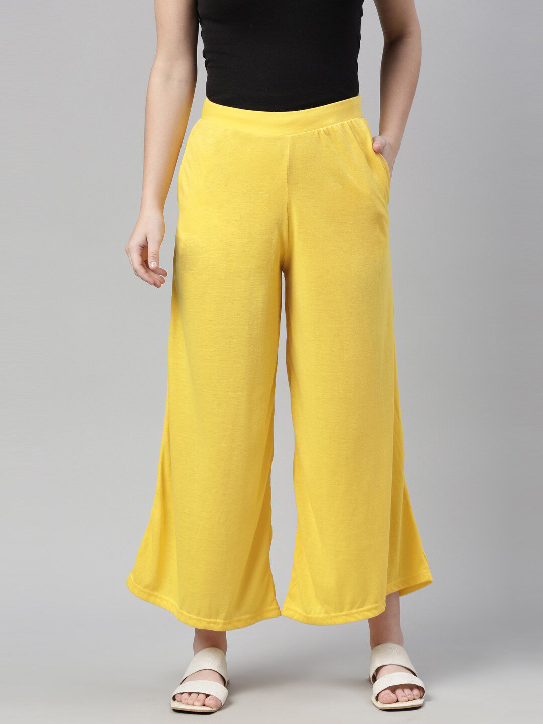 Souchii Women Yellow Knitted Palazzos